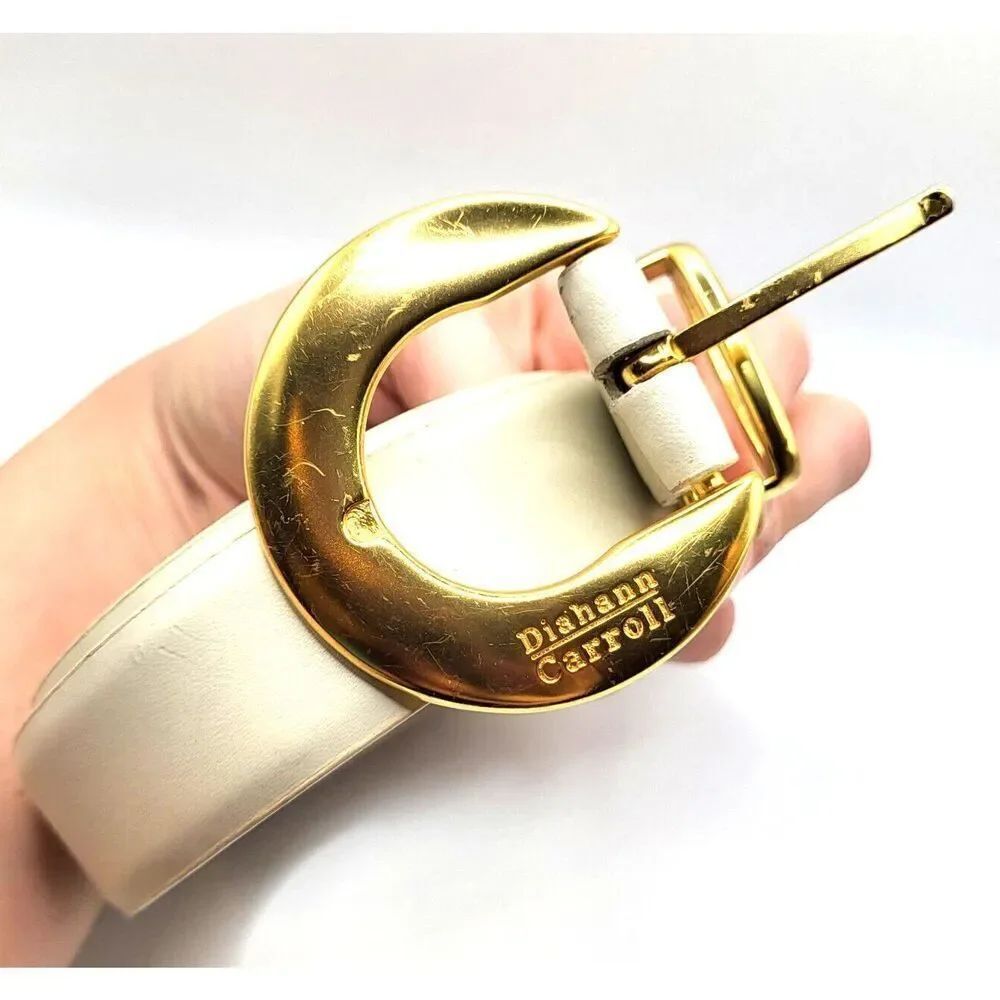 Diahann Carroll Bonded Leather White Belt Gold Buckle Size XL